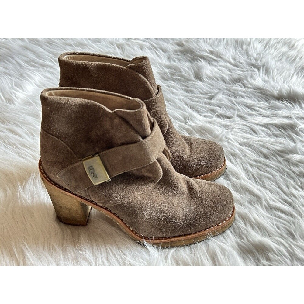 UGG Australia 6 Brienne Tan Suede Heeled Shearling Lined Ankle Boots 3212 FLAW